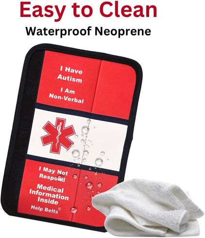 Autism/Non-Verbal/May Not Respond Awareness Medical Alert Seatbelt Cover for Kids and Adults with Emergency Information Form and Pocket by Help Belts. (Red, 9 Inch Full) in Saudi Arabia