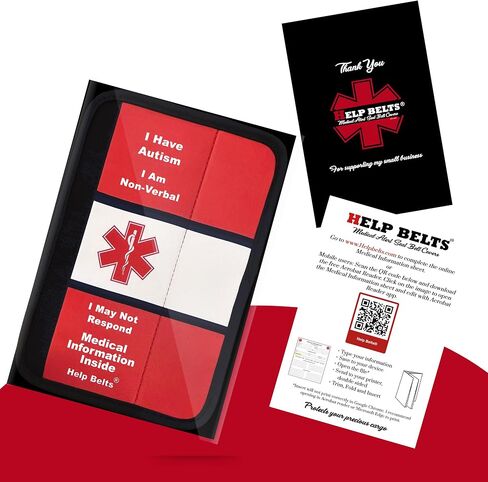 Autism/Non-Verbal/May Not Respond Awareness Medical Alert Seatbelt Cover for Kids and Adults with Emergency Information Form and Pocket by Help Belts. (Red, 9 Inch Full) in Saudi Arabia