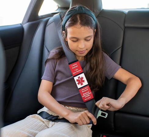 Autism/Non-Verbal/May Not Respond Awareness Medical Alert Seatbelt Cover for Kids and Adults with Emergency Information Form and Pocket by Help Belts. (Red, 9 Inch Full) in Saudi Arabia