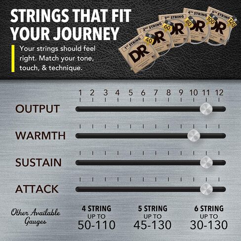 DR Strings HI-BEAMS - Stainless Steel 5-String Bass Guitar Strings X-long Scale, 45-125, Round Core in Saudi Arabia