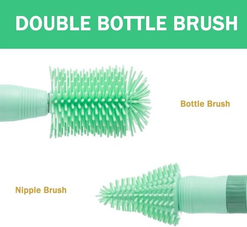 Travel Bottle Brush, 6-in-1 Travel Bottle Cleaner kit with Bottle Brush, Nipple Brush, Straw Brush, Soap Dispenser, Drying Rack, Storage Box, Portable Baby Travel Essentials, BPA-Free(Pink) in Kuwait