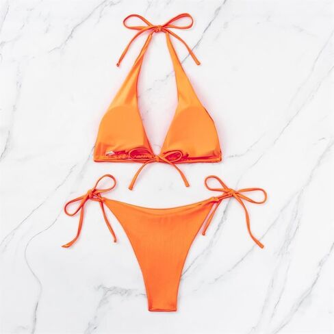 مجموعة Halter Bikini ، Ombre البرتقالي ، قيعان جانبية التعادل ، ملابس السباحة المكونة من 2 قطعة بدلة الاستحمام PQ4015 in Kuwait