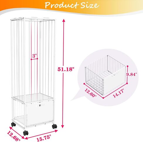 Bukfen Metal Stuffed Animal Storage Zoo Extra Large Stuffed Animal Holder Space Save Toy Organizer PVC with Basket and Wheels for Nursery Playroom Bedroom,D15.75 x W12.68 x H51.18 inch,White in Saudi Arabia