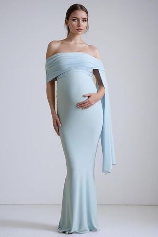 Womens Off Shoulder Maxi Maternity Baby Shower Dress for Photoshoot Sleeveless Long Formal Wedding Guest Dresses in Saudi Arabia