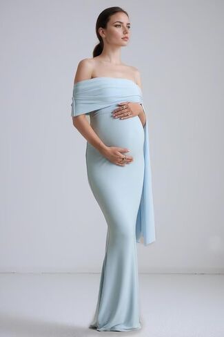 Womens Off Shoulder Maxi Maternity Baby Shower Dress for Photoshoot Sleeveless Long Formal Wedding Guest Dresses in Saudi Arabia