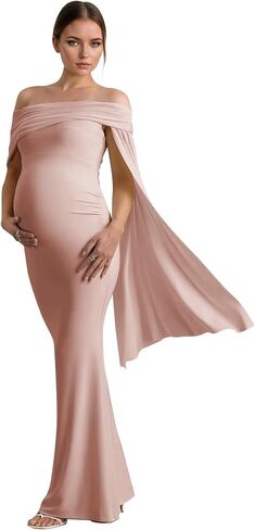 Womens Off Shoulder Maxi Maternity Baby Shower Dress for Photoshoot Sleeveless Long Formal Wedding Guest Dresses in Saudi Arabia