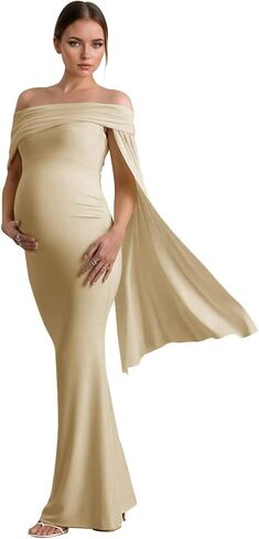 Womens Off Shoulder Maxi Maternity Baby Shower Dress for Photoshoot Sleeveless Long Formal Wedding Guest Dresses in Saudi Arabia