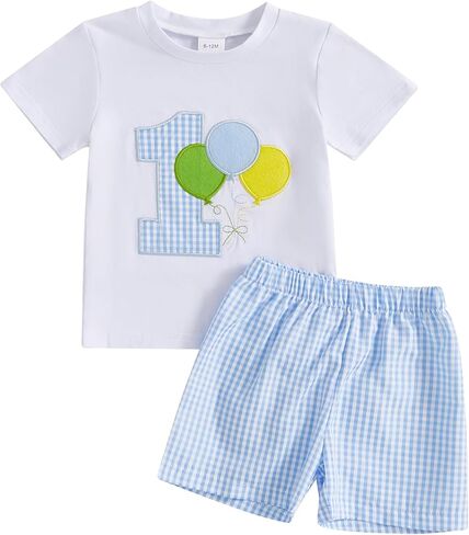 GOOCHEER Baby Boy First Birthday Outfit 1 Balloon Short Sleeve T Shirt Shorts One Year Old Birthday Clothes in Kuwait