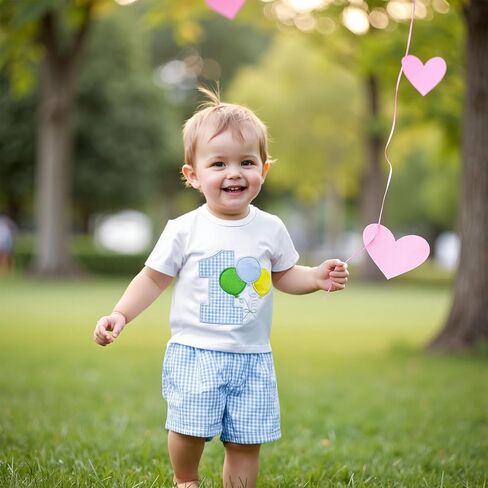 GOOCHEER Baby Boy First Birthday Outfit 1 Balloon Short Sleeve T Shirt Shorts One Year Old Birthday Clothes in Kuwait