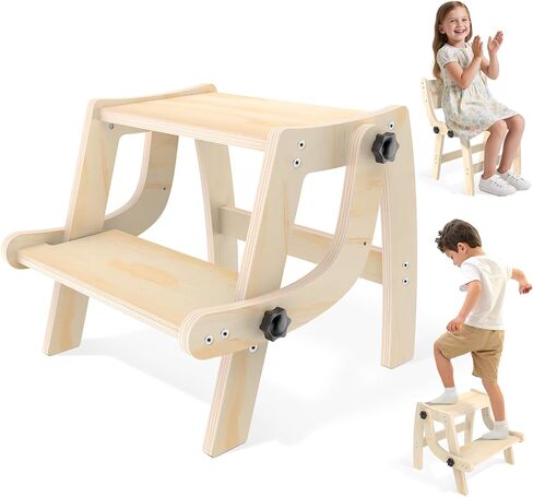 البراز Studler Step Stool ، 2 في 1 خطوة قابلة للطي للأطفال ، براز طفل صغير للتدريب على الحمام وتدريب القعادة ، براز خطوة خشبية مع قاعدة غير قسيمة للمطبخ ، غرفة نوم ، يتحول إلى كرسي للأطفال in Kuwait