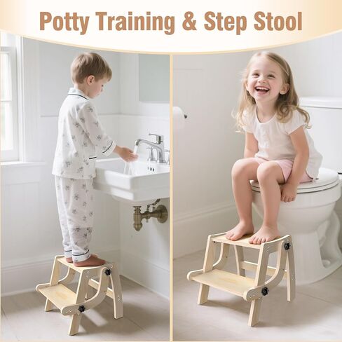 البراز Studler Step Stool ، 2 في 1 خطوة قابلة للطي للأطفال ، براز طفل صغير للتدريب على الحمام وتدريب القعادة ، براز خطوة خشبية مع قاعدة غير قسيمة للمطبخ ، غرفة نوم ، يتحول إلى كرسي للأطفال in Kuwait
