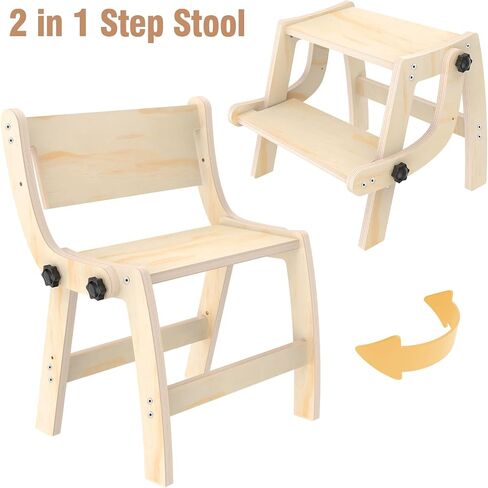 البراز Studler Step Stool ، 2 في 1 خطوة قابلة للطي للأطفال ، براز طفل صغير للتدريب على الحمام وتدريب القعادة ، براز خطوة خشبية مع قاعدة غير قسيمة للمطبخ ، غرفة نوم ، يتحول إلى كرسي للأطفال in Kuwait