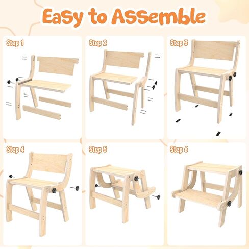البراز Studler Step Stool ، 2 في 1 خطوة قابلة للطي للأطفال ، براز طفل صغير للتدريب على الحمام وتدريب القعادة ، براز خطوة خشبية مع قاعدة غير قسيمة للمطبخ ، غرفة نوم ، يتحول إلى كرسي للأطفال in Kuwait