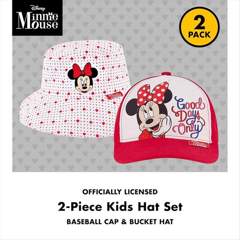 Disney Toddler Sunhat, Minnie Mouse Kids Bucket Matching Girls Baseball Cap for Beach, Size 2-4, Bucket & Baseball Hat, 2-4T Red and White in Saudi Arabia