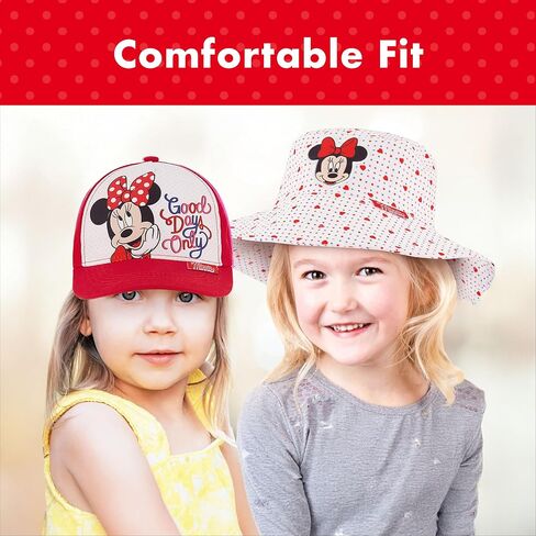 Disney Toddler Sunhat, Minnie Mouse Kids Bucket Matching Girls Baseball Cap for Beach, Size 2-4, Bucket & Baseball Hat, 2-4T Red and White in Saudi Arabia