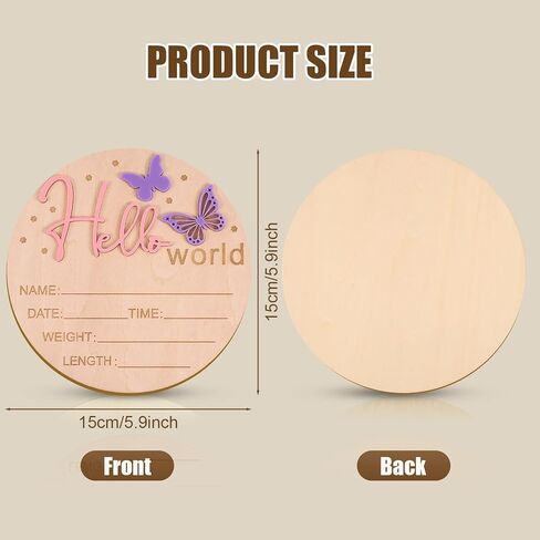 Baby Announcement Sign, 5.9 Inch Wooden Hello World Newborn Welcome Sign Birth Baby Boys Girls Name Plaques for Hospital Nursery Gift Photo Props (Butterfly) in Saudi Arabia