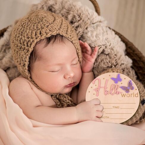 Baby Announcement Sign, 5.9 Inch Wooden Hello World Newborn Welcome Sign Birth Baby Boys Girls Name Plaques for Hospital Nursery Gift Photo Props (Butterfly) in Saudi Arabia