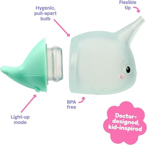 Booger Buddy Bulb Nasal Bulb ، Narwhal - مع ضوء LED للأطفال والأطفال الصغار - مزيل Snot الخالي in Kuwait
