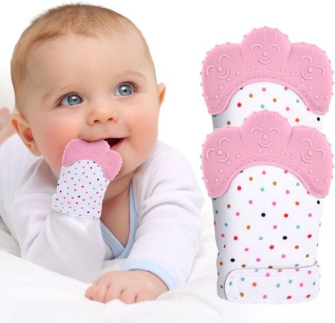 2Pack سيليكون التسنين قفاز ، وتهدئة تسنين الرضع تخفيف الآلام ، ومنع قفاز الخدوش ، وألعاب تسوية السيليكون الآمنة لمدة 0-12 شهر in Kuwait