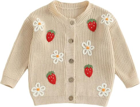 Kids Toddler Baby Girl Sweater Strawberry Embroidery Knit Cardigan Sweater Knitted Jacket Coat Warm Winter Clothes in Saudi Arabia