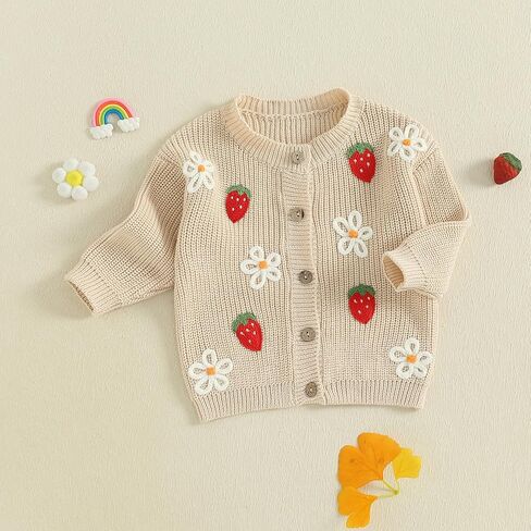 Kids Toddler Baby Girl Sweater Strawberry Embroidery Knit Cardigan Sweater Knitted Jacket Coat Warm Winter Clothes in Saudi Arabia