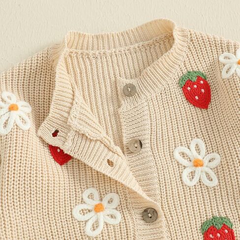 Kids Toddler Baby Girl Sweater Strawberry Embroidery Knit Cardigan Sweater Knitted Jacket Coat Warm Winter Clothes in Saudi Arabia