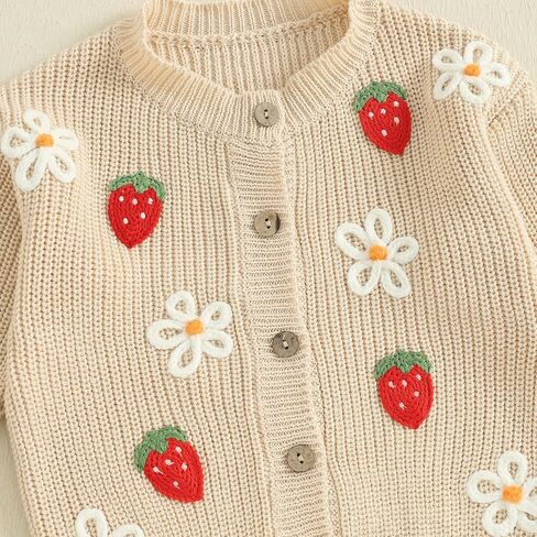 Kids Toddler Baby Girl Sweater Strawberry Embroidery Knit Cardigan Sweater Knitted Jacket Coat Warm Winter Clothes in Saudi Arabia