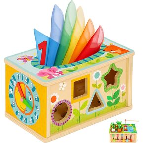 6-in-1 Montessori Baby Tissue Box Toy ، مكعب النشاط الخشبي لمدة 6 أشهر ، ألعاب ألواح اللون والشكل الحسي لمدة 12-18 شهرًا. طفل التعليم المبكر للمهارات الحركية هدية للأطفال الصغار 1-3 in Saudi Arabia
