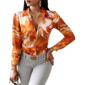 Blouses for Women Dressy Casual Colorful Long Sleeve Shirt Floral Print Tops Loose Collar Sexy T-Shirts Fashion 2023 in Saudi Arabia