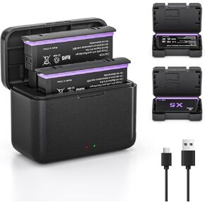 2-Pack Battery and Fast Dual Charger Box for Insta360 X5 for Insta 360 X 5 in Kuwait