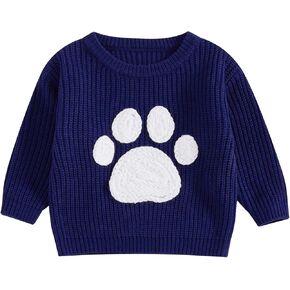 Toddler Baby Boy Girl Outfit Football Animal Embroidery Sweater Long Sleeve Cable Knit Pullover Sweaters Top in Kuwait