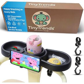 Universal Stroller Snack Tray with 360° Rotating Phone Holder, Dual Food Compartments, Cup Holder – 4-in-1 Baby Stroller Organizer – Universal Fit – Easy Install & Clean – Includes Bonus Hooks in Saudi Arabia