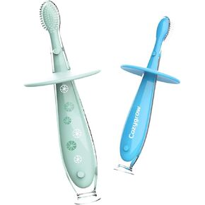 Baby Toothbrush Toddler toothbrush Silicone 2 Pack Infant Training toothbrushes, 100% Food Grade Silicone, Extra Soft/Tough Bristles, BPA/PVC/Phthalate Free, Anti-chocking / Anti-fall Design, Unisex in Saudi Arabia