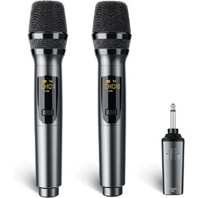 LEKATO Wireless Microphones, UHF Professional Wireless Microphone with Rechargeable 1/4" Receiver Metal Dual Dynamic Mic Set for Amplifier, PA System, Mixer, Party, Karaoke, Speech, Wedding, Church in Kuwait