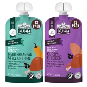 Li’l Hala Baby Food Pouches - 2 Flavors (24 Total) – Curry & Mediterranean – Free-Range Chicken & Organic Veggies – Protein & Healthy Fats – Toddler Puree Meals for 6+ Months – 3.5 oz Pouches in Saudi Arabia