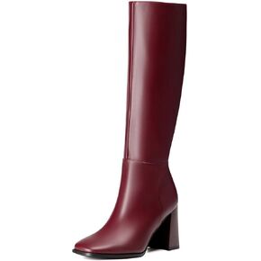 Knee High Boots Women Leather Square Toe Chunky Block Heel Tall Boots with Side Zipper Comfortable Fashion Long Dress Boots in Saudi Arabia