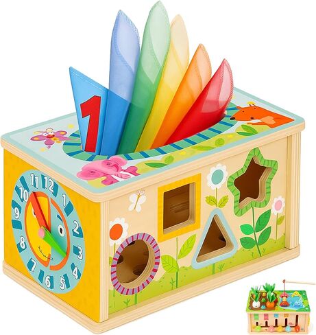 6-in-1 Montessori Baby Tissue Box Toy ، مكعب النشاط الخشبي لمدة 6 أشهر ، ألعاب ألواح اللون والشكل الحسي لمدة 12-18 شهرًا. طفل التعليم المبكر للمهارات الحركية هدية للأطفال الصغار 1-3 in Saudi Arabia