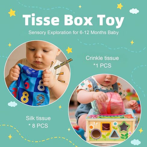 6-in-1 Montessori Baby Tissue Box Toy ، مكعب النشاط الخشبي لمدة 6 أشهر ، ألعاب ألواح اللون والشكل الحسي لمدة 12-18 شهرًا. طفل التعليم المبكر للمهارات الحركية هدية للأطفال الصغار 1-3 in Saudi Arabia