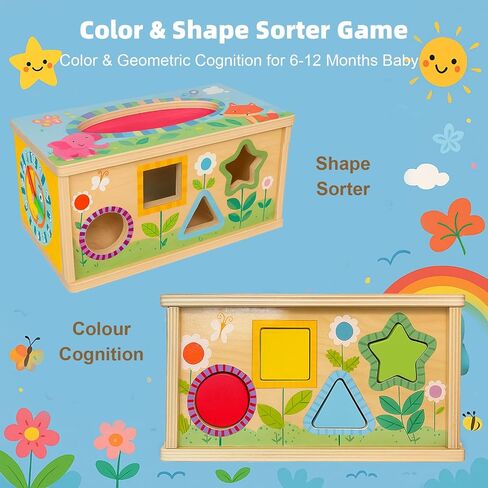 6-in-1 Montessori Baby Tissue Box Toy ، مكعب النشاط الخشبي لمدة 6 أشهر ، ألعاب ألواح اللون والشكل الحسي لمدة 12-18 شهرًا. طفل التعليم المبكر للمهارات الحركية هدية للأطفال الصغار 1-3 in Saudi Arabia