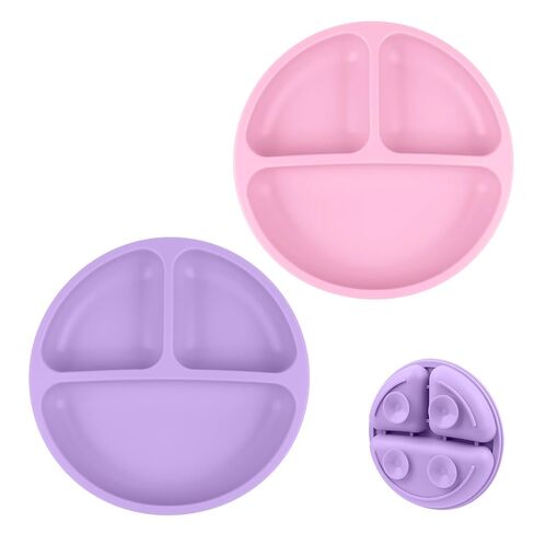 لوحات شفط Vicloon ، 2 PCS صغار طفل صغير ، 100 ٪ من الدرجة من الدرجة من السيليكون BPA لوحات الأطفال الحرة ، تصميم لوحة مقسمة ، ميكروويف صحن السيليكون وغسالة الصحون آمنة in Kuwait