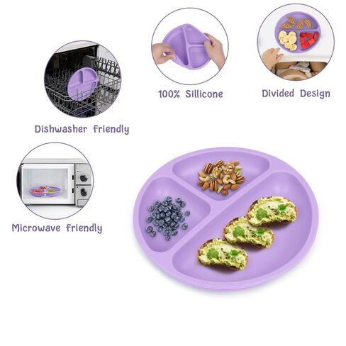 لوحات شفط Vicloon ، 2 PCS صغار طفل صغير ، 100 ٪ من الدرجة من الدرجة من السيليكون BPA لوحات الأطفال الحرة ، تصميم لوحة مقسمة ، ميكروويف صحن السيليكون وغسالة الصحون آمنة in Kuwait