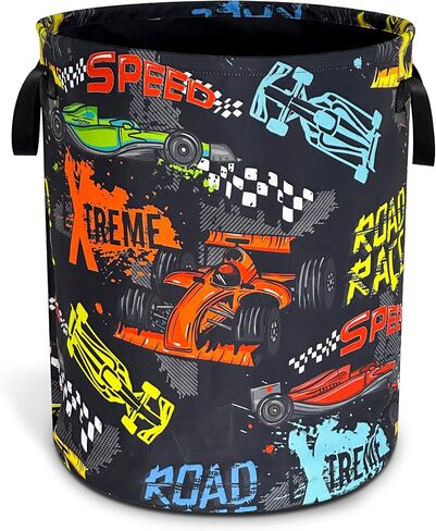 السباق سلة غسيل Oxford Cloth Funny Race Car Laundry مع مقبض مع مقبض سلة تخزين الملابس المحمولة قابلة للطي 18.9 × 16.5 في كيس التخزين لغرفة الغسيل/الحمام/غرفة النوم/ندبة in Kuwait
