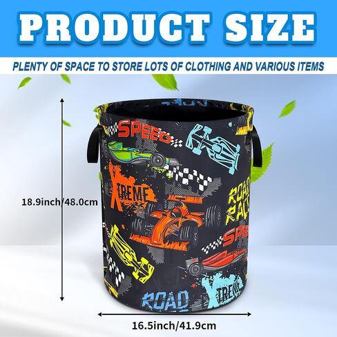 السباق سلة غسيل Oxford Cloth Funny Race Car Laundry مع مقبض مع مقبض سلة تخزين الملابس المحمولة قابلة للطي 18.9 × 16.5 في كيس التخزين لغرفة الغسيل/الحمام/غرفة النوم/ندبة in Kuwait