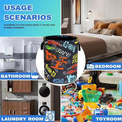 السباق سلة غسيل Oxford Cloth Funny Race Car Laundry مع مقبض مع مقبض سلة تخزين الملابس المحمولة قابلة للطي 18.9 × 16.5 في كيس التخزين لغرفة الغسيل/الحمام/غرفة النوم/ندبة in Kuwait