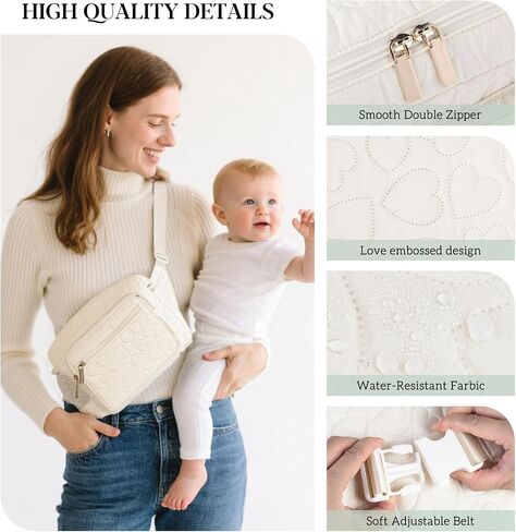 Rexmore Fanny Pack Diaper Bag with Portable Changing Pad, Adjustable Crossbody Waistpack for Women, Mini Compact Baby Essentials Organizer for Travel, Picnics, Daily Use (Beige) in Kuwait