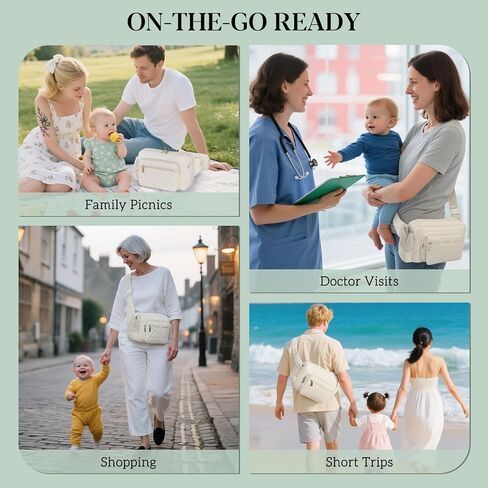 Rexmore Fanny Pack Diaper Bag with Portable Changing Pad, Adjustable Crossbody Waistpack for Women, Mini Compact Baby Essentials Organizer for Travel, Picnics, Daily Use (Beige) in Kuwait