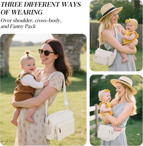 Rexmore Fanny Pack Diaper Bag with Portable Changing Pad, Adjustable Crossbody Waistpack for Women, Mini Compact Baby Essentials Organizer for Travel, Picnics, Daily Use (Beige) in Kuwait