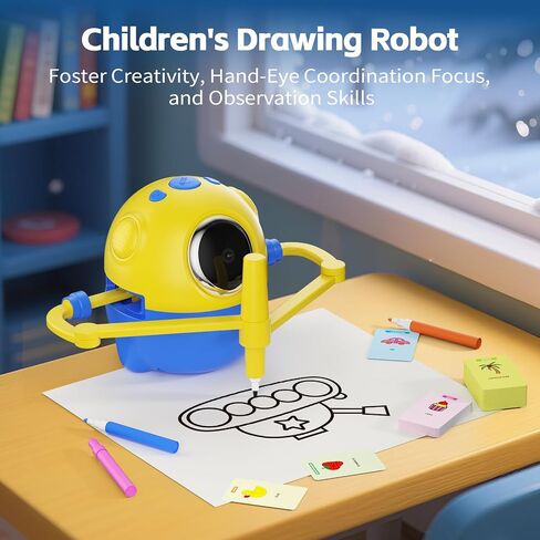 Drawing Robot for Kids with Camera Recognition, Interactive Educational Drawing Machine with 150 Cards, Montessori Painting Learning Toys for Ages 3+, Birthday for Boys Girls (Yellow) in Kuwait