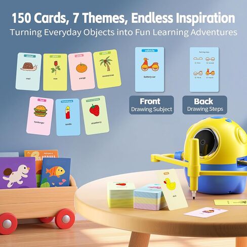 Drawing Robot for Kids with Camera Recognition, Interactive Educational Drawing Machine with 150 Cards, Montessori Painting Learning Toys for Ages 3+, Birthday for Boys Girls (Yellow) in Kuwait