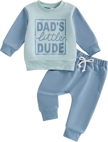 MoZiKQin Baby Boy Fall Winter Clothes Dads Little Dude Long Sleeve Shirt and Pants Set Cute Infant Toddler Boy Outfits in Saudi Arabia